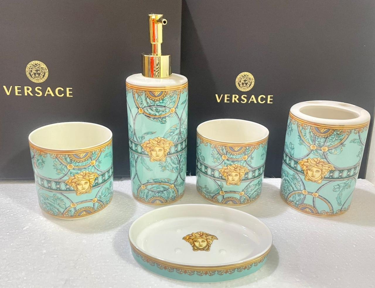 Versace Bathroom set of 5 pieces - Versace Bathroom Accessories | Aleppo Gift UAE